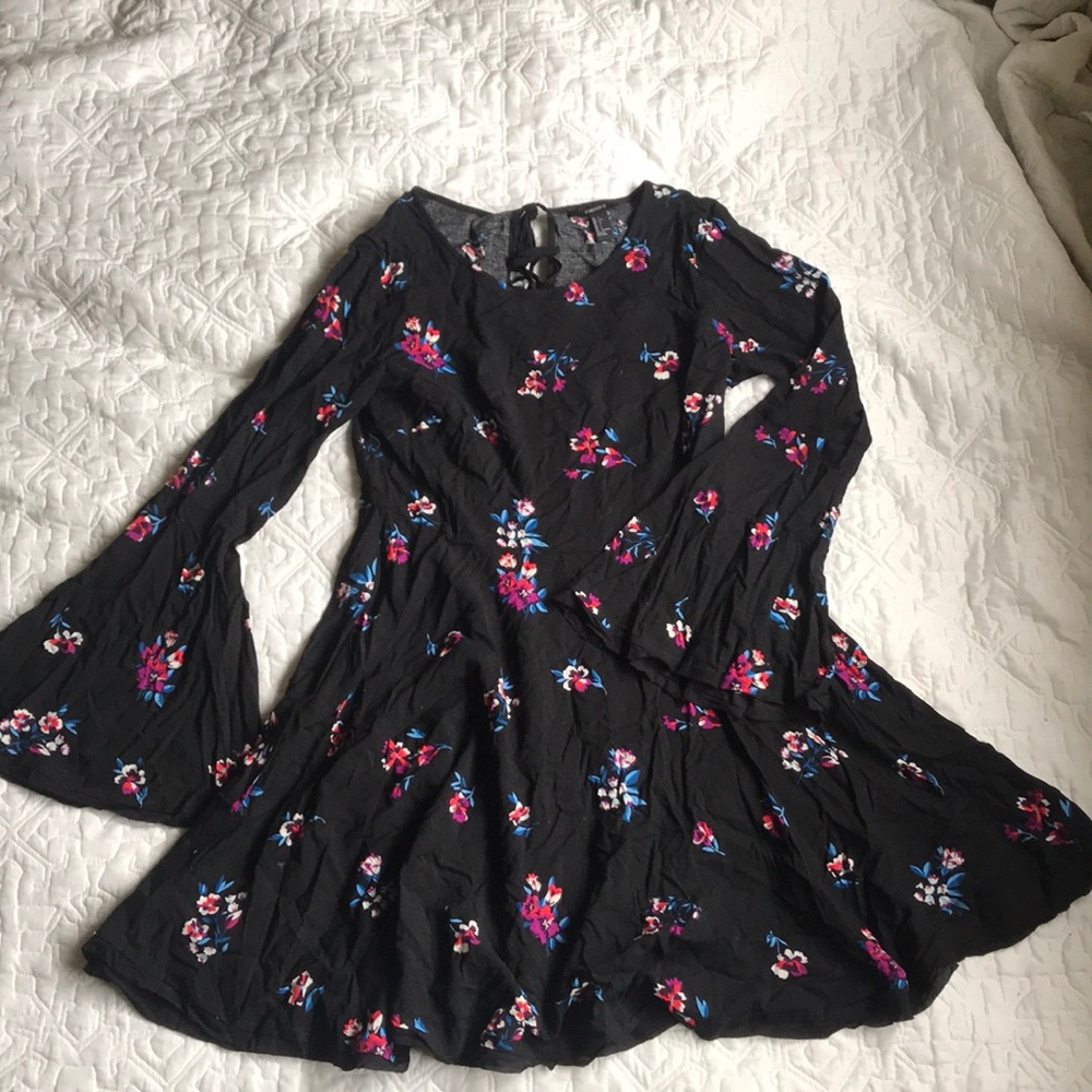 Black floral flared dress